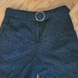 ASOS Size 8 Eyelet Black Floral Pant with Tortoiseshell Belt